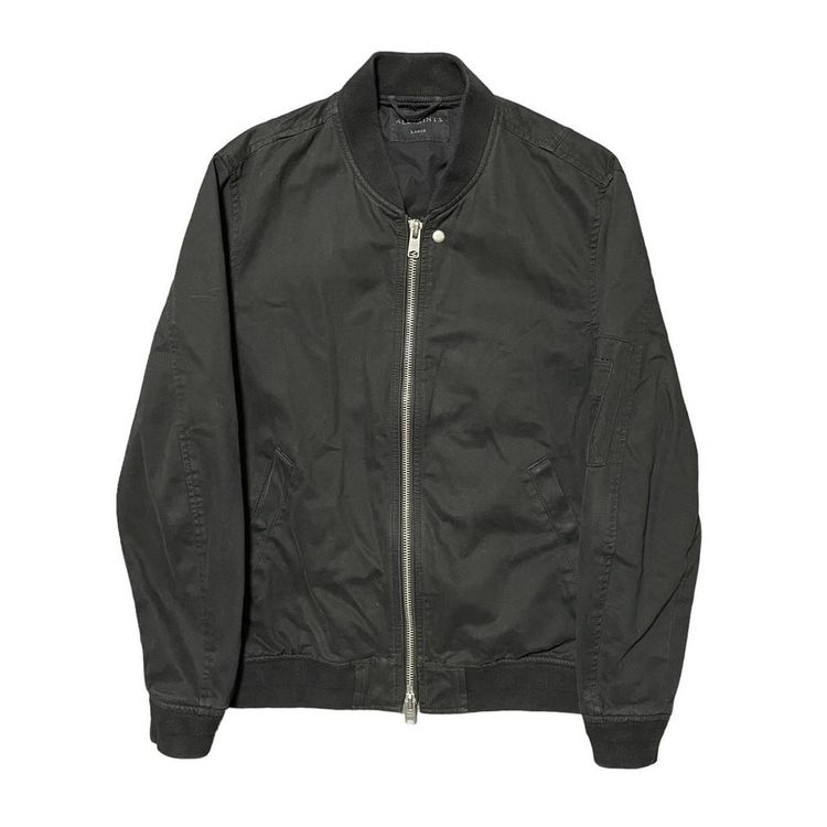 Allsaints Satta Bomber Jacket Black Full Zip Pockets Casual Coat Mens Size Large