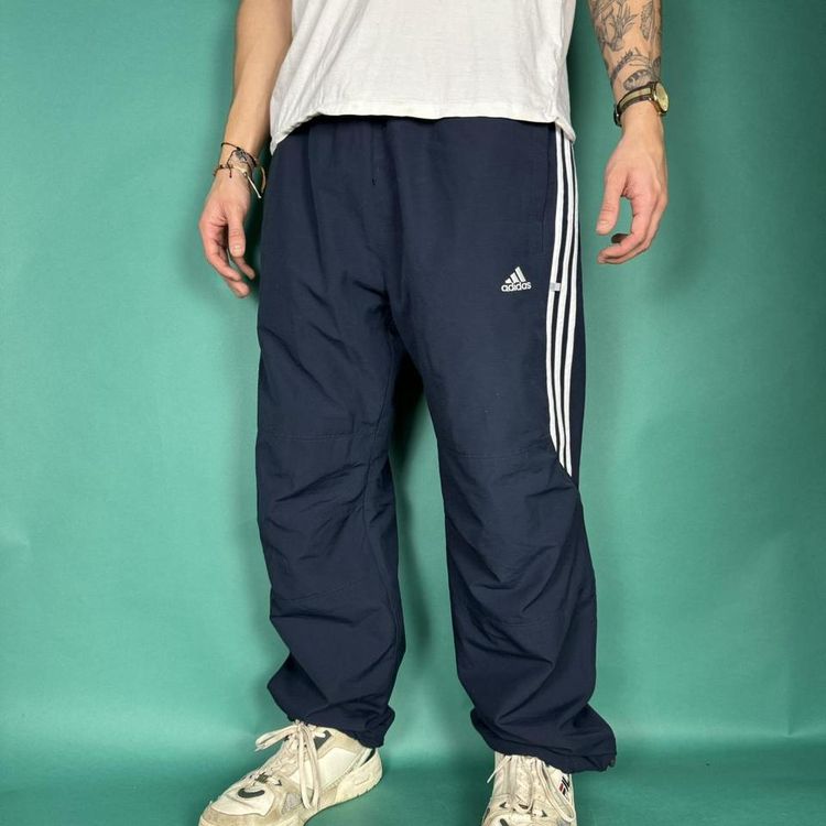 Vintage y2k straight leg adidas shell track pants / tracksuit bottoms navy.