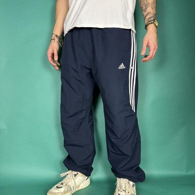 Vintage y2k straight leg adidas shell track pants / tracksuit bottoms navy.