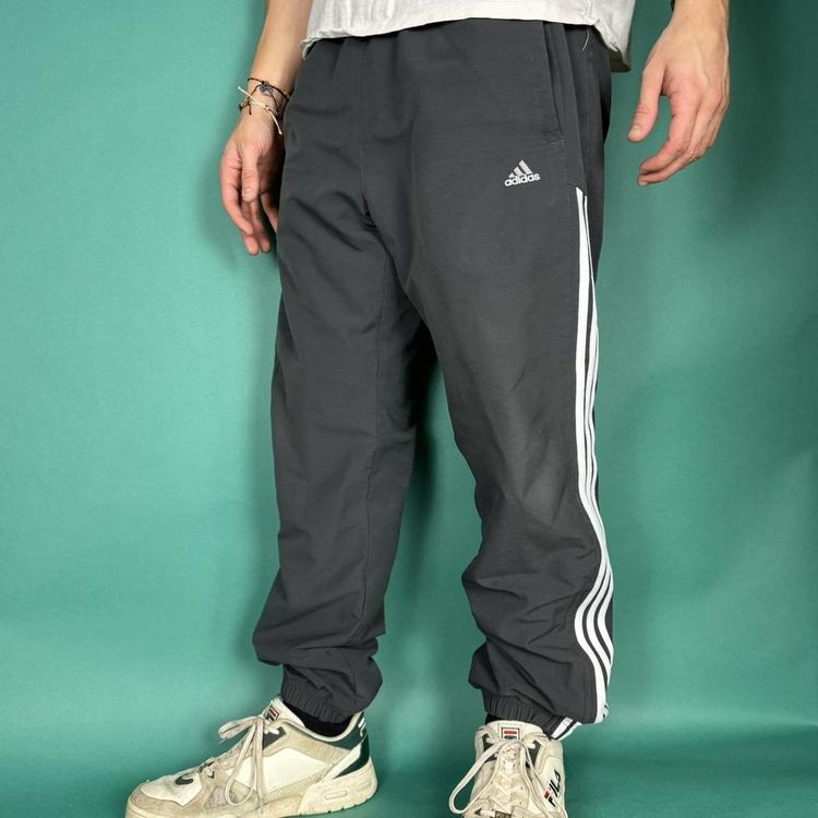 Vintage y2k adidas shell baggy tracksuit bottoms / track pants grey.