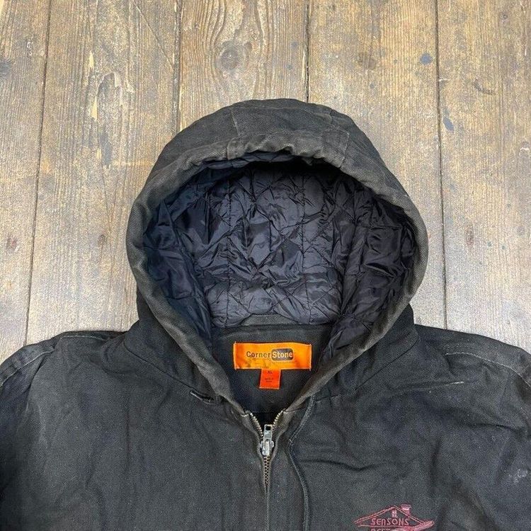 Vintage Active Jacket Y2K Quilt Lined Workwear Hooded Coat, Black, Mens XL image 6