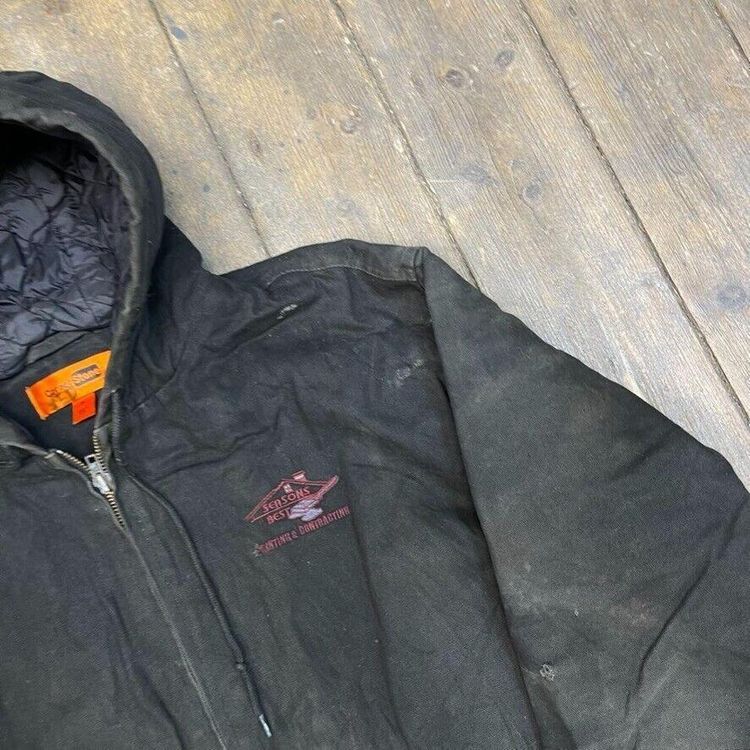 Vintage Active Jacket Y2K Quilt Lined Workwear Hooded Coat, Black, Mens XL image 4