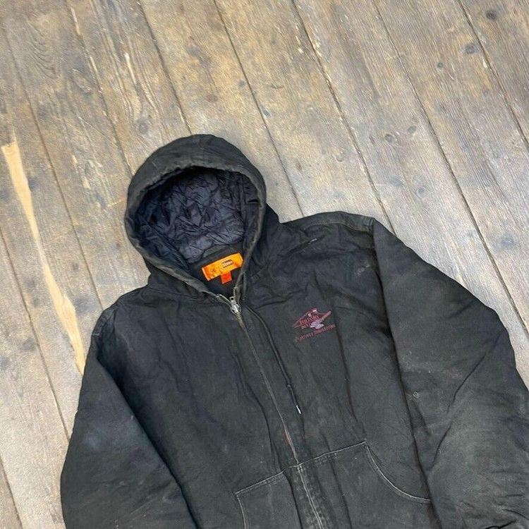 Vintage Active Jacket Y2K Quilt Lined Workwear Hooded Coat, Black, Mens XL image 3