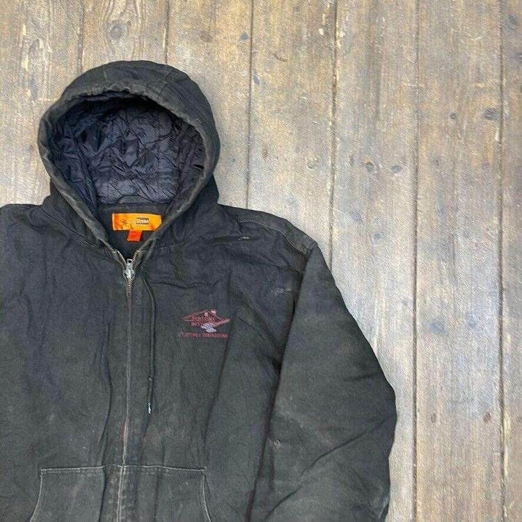 Vintage Active Jacket Y2K Quilt Lined Workwear Hooded Coat, Black, Mens XL image 2