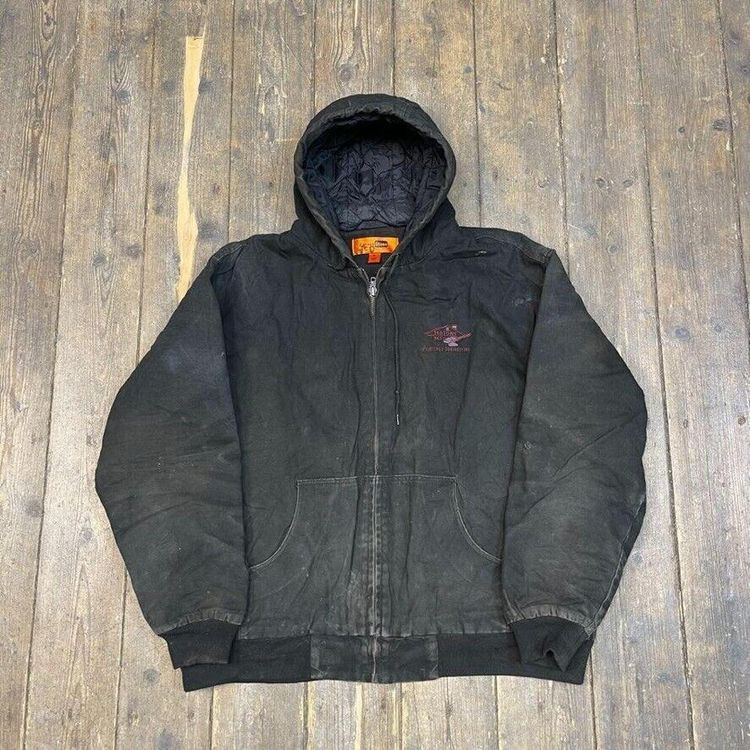 Vintage Active Jacket Y2K Quilt Lined Workwear Hooded Coat, Black, Mens XL
