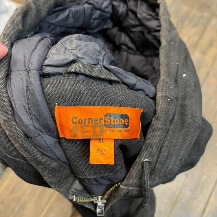 Vintage Active Jacket Y2K Quilt Lined Workwear Hooded Coat, Black, Mens XL image 7