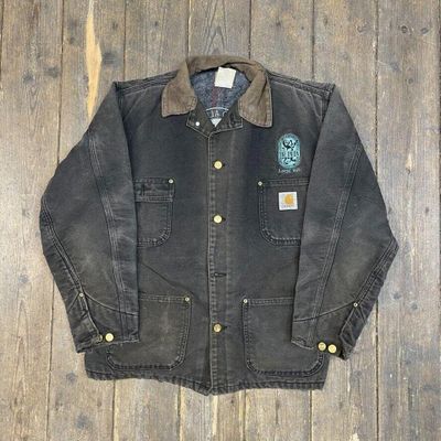 Carhartt Chore Jacket Carpet Lined Workwear Cord Collar Coat, Black, Mens Medium