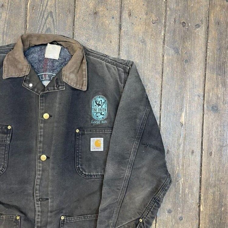 Carhartt Chore Jacket Carpet Lined Workwear Cord Collar Coat, Black, Mens Medium image 3