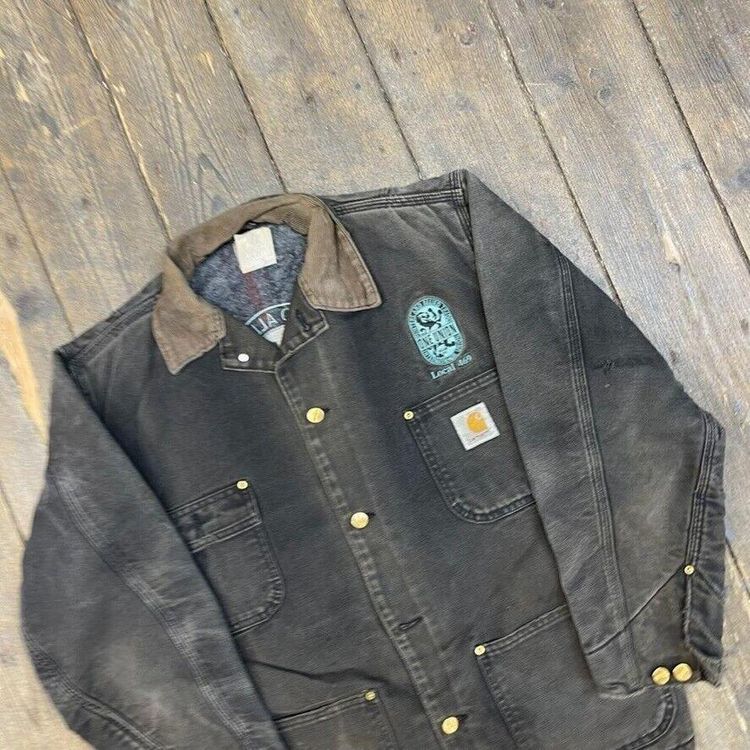 Carhartt Chore Jacket Carpet Lined Workwear Cord Collar Coat, Black, Mens Medium image 4
