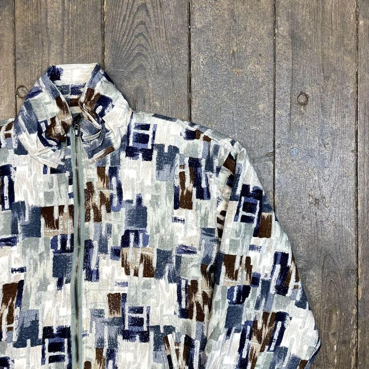 Vintage Bomber Jacket Abstract Pattern Full Zip Windbreaker, Green, Mens Medium image 2