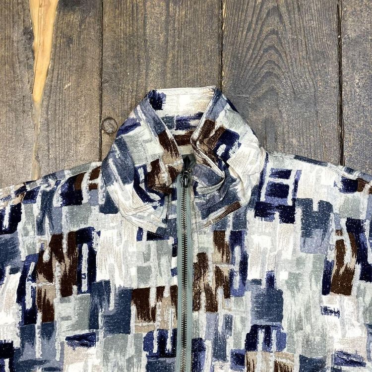 Vintage Bomber Jacket Abstract Pattern Full Zip Windbreaker, Green, Mens Medium image 6