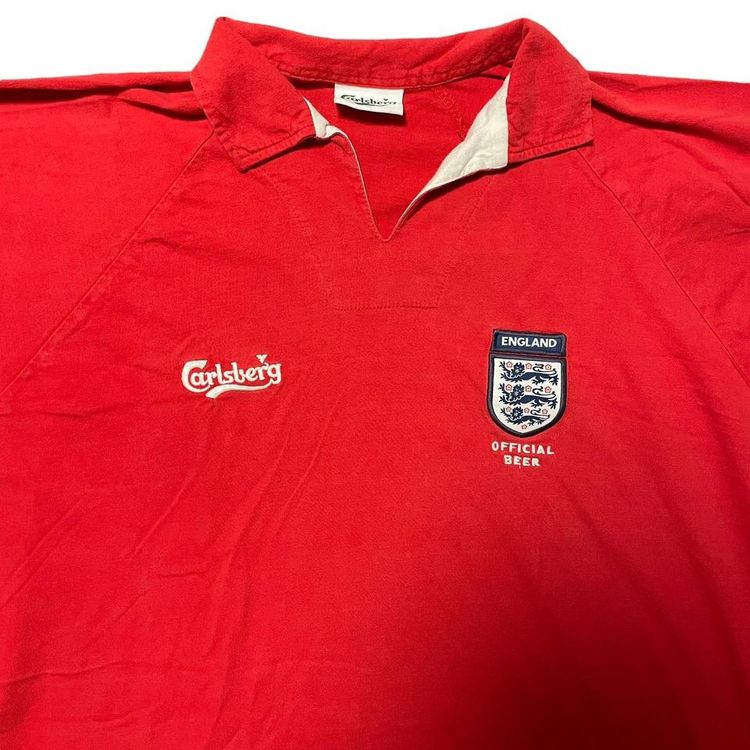 England Top Away Carlsberg Red Football Polo Shirt Jersey Mens Size XL Retro Vtg obraz 2