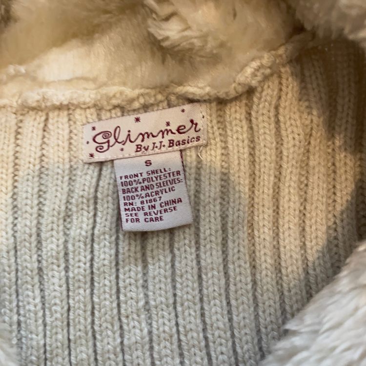 Y2K Faux Fur Cream Button Up Knit Jacket imagen 6