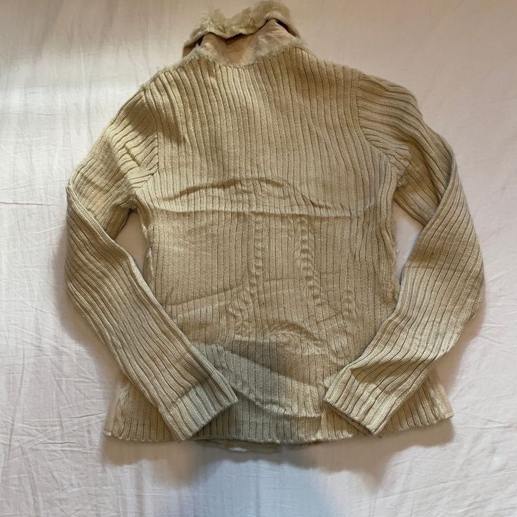 Y2K Faux Fur Cream Button Up Knit Jacket imagen 4