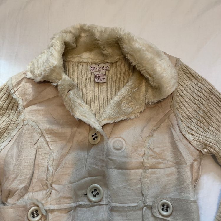 Y2K Faux Fur Cream Button Up Knit Jacket imagen 5