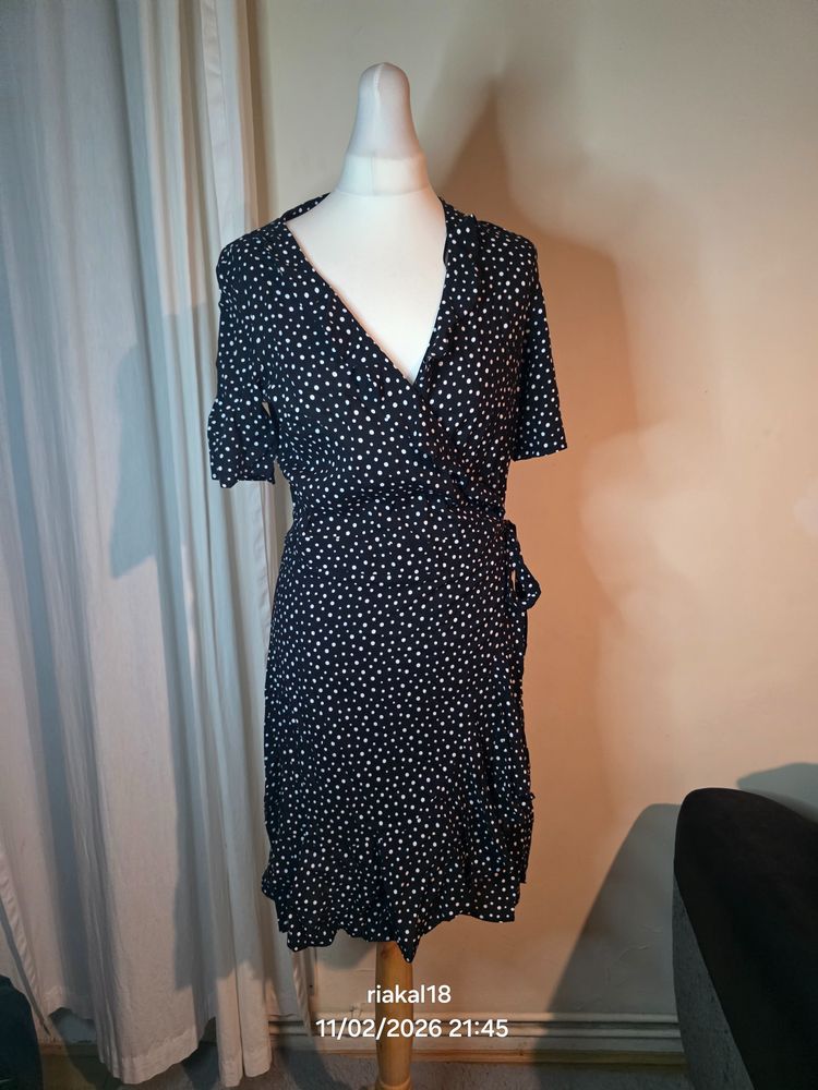Black Polka Dot Wrap Dress