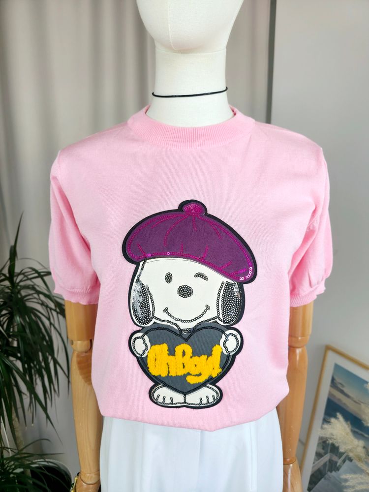 Różowy sweter z krótkim rękawem Snoopy image 1