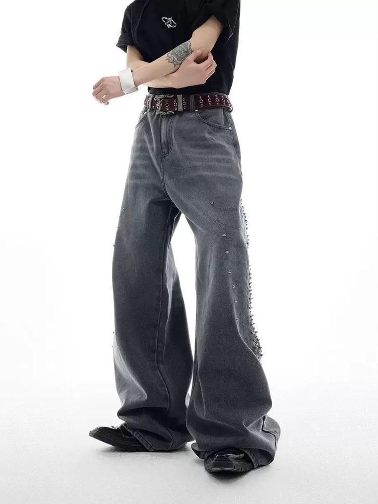 Wide Leg Jeans With Side Studs