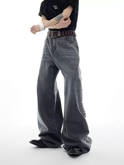 Wide Leg Jeans With Side Studs