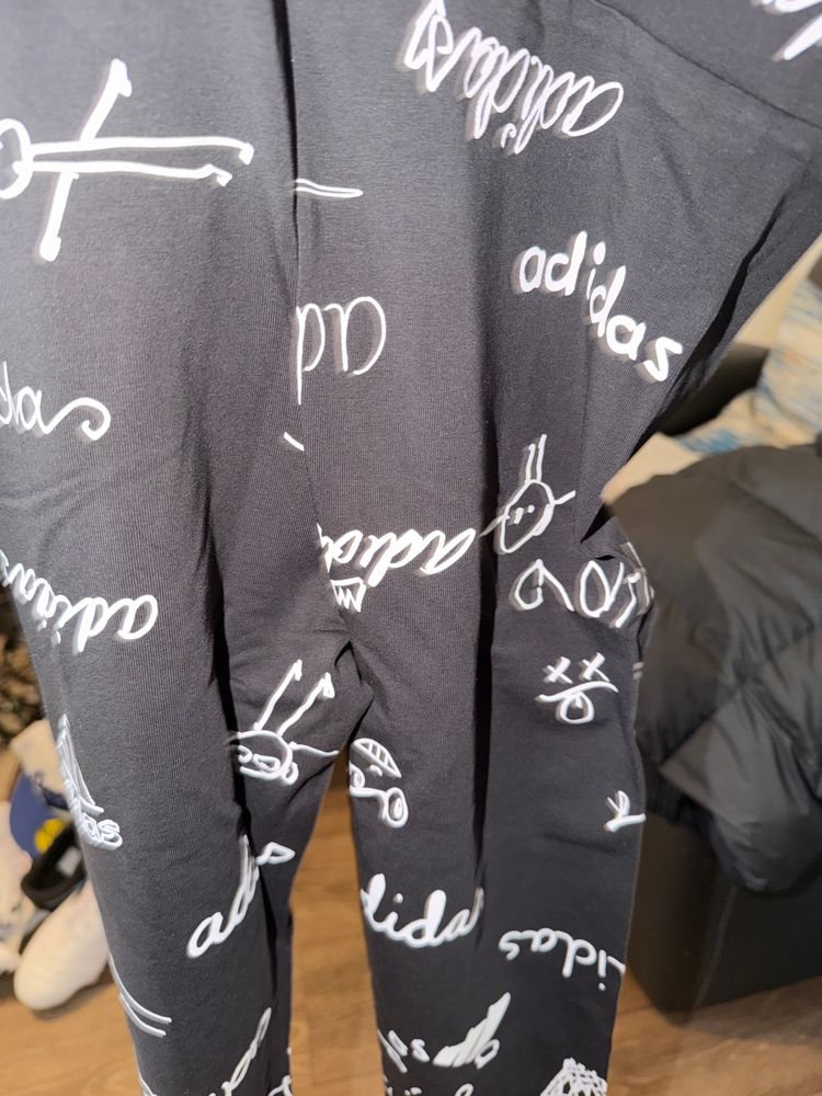 Adidas Black Pants With White Logo Print