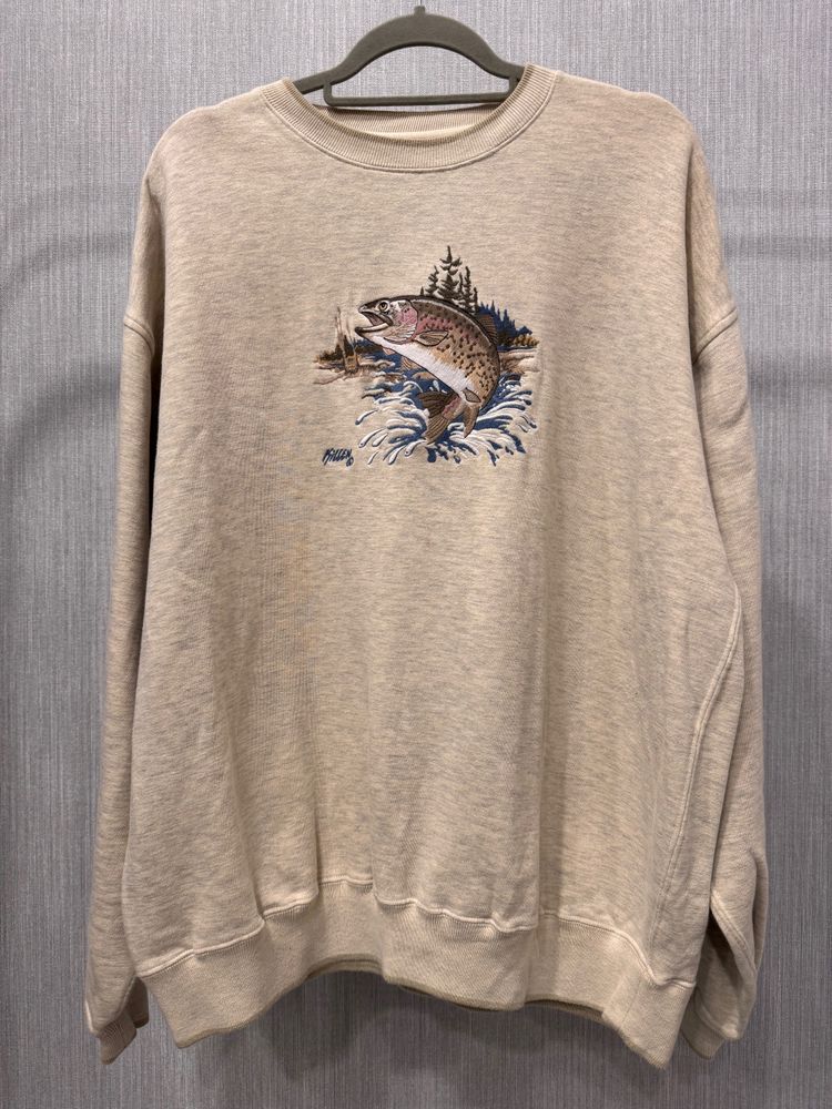 C&B By Croft & Barrow Beige Sweatshirt With Fish Embroidery