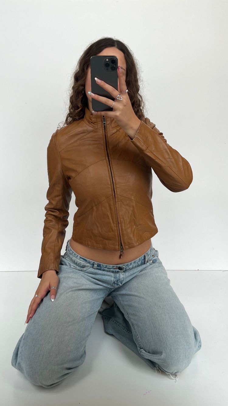 00s brown leather jacket- size S image 6