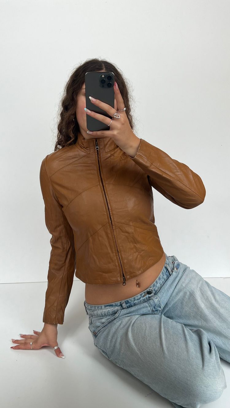 00s brown leather jacket- size S image 1