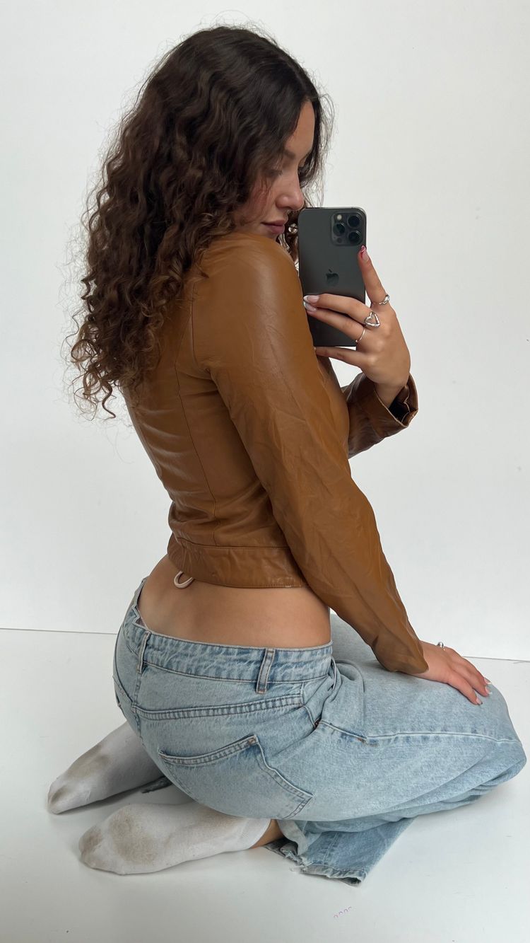 00s brown leather jacket- size S image 2
