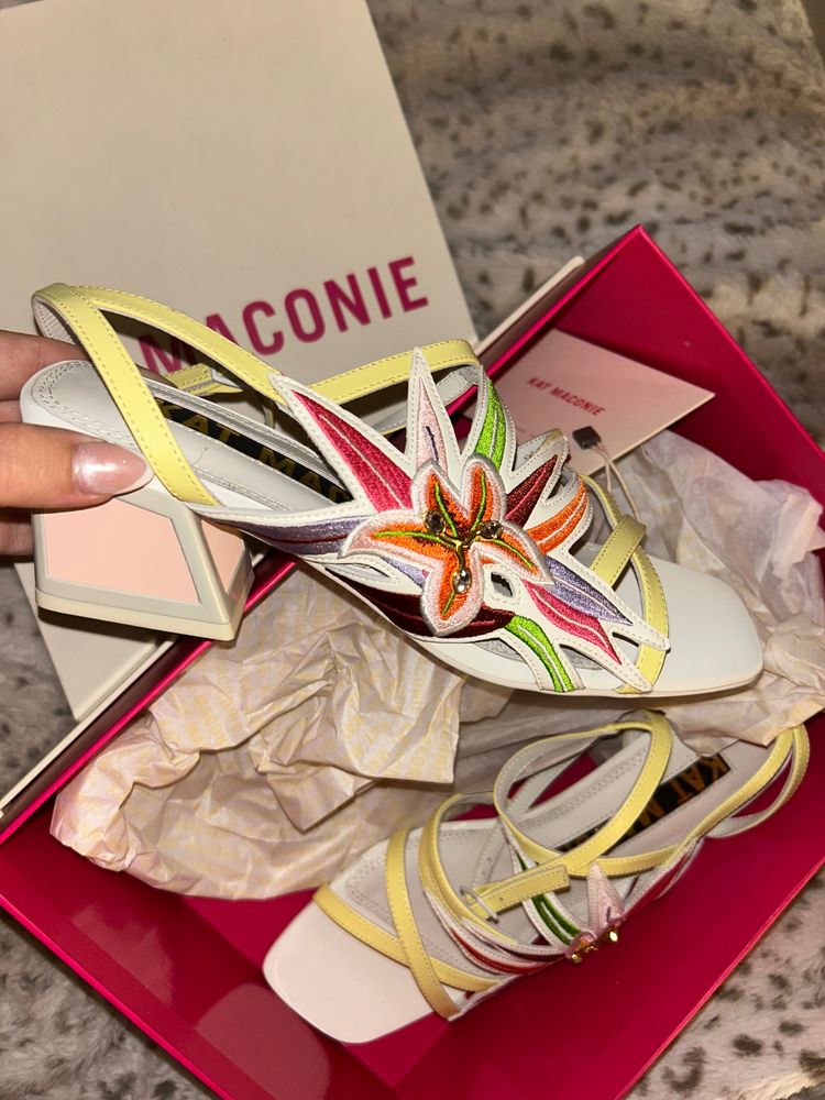 Kat Maconie Designer women's floral strappy heeled sandals