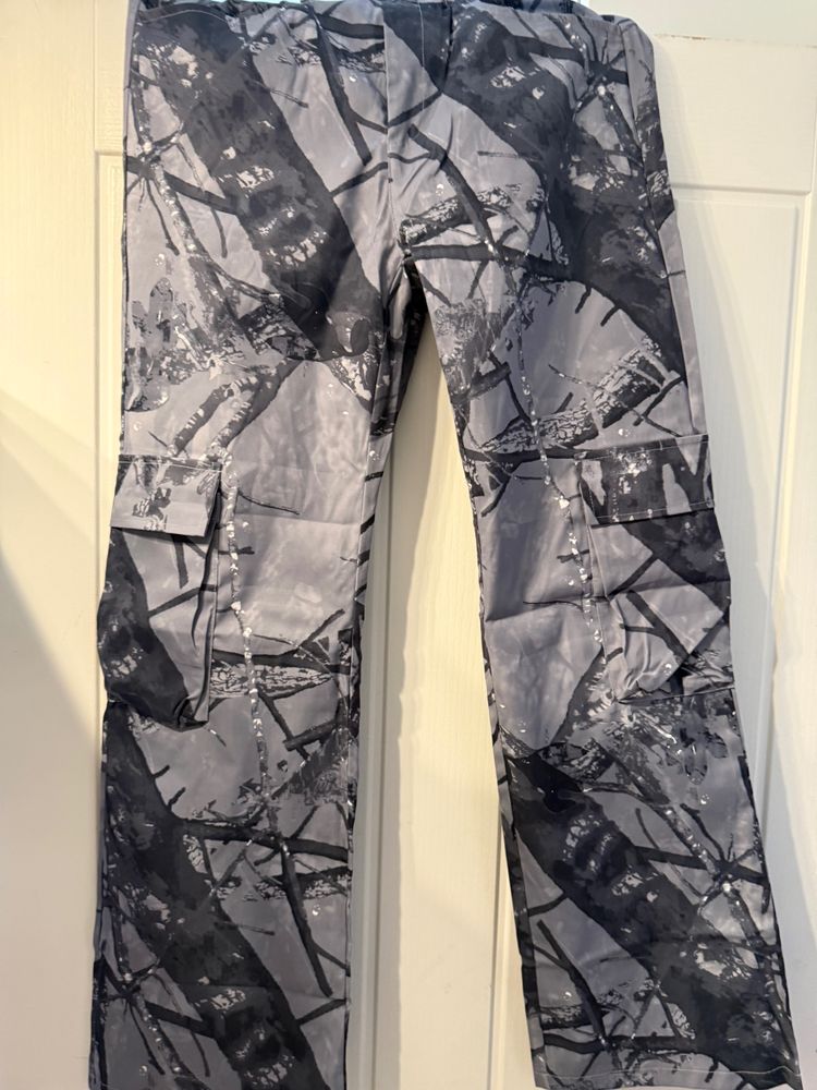 Grey And Black Camouflage Cargo Pants