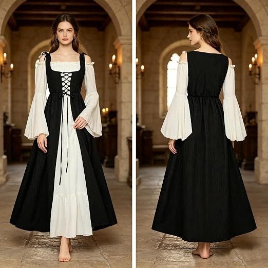 Black And White Long Sleeve Lace-Up Dress image 4