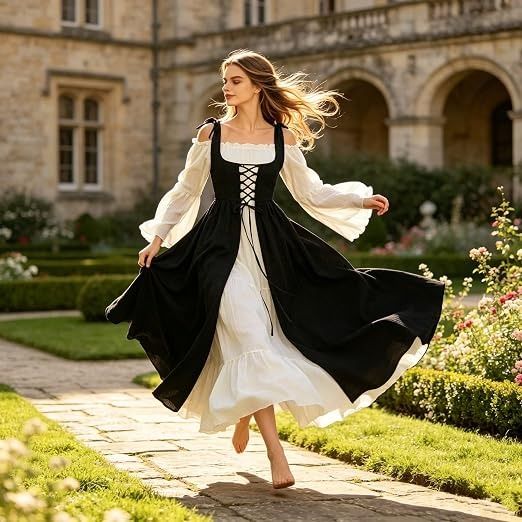 Black And White Long Sleeve Lace-Up Dress image 1