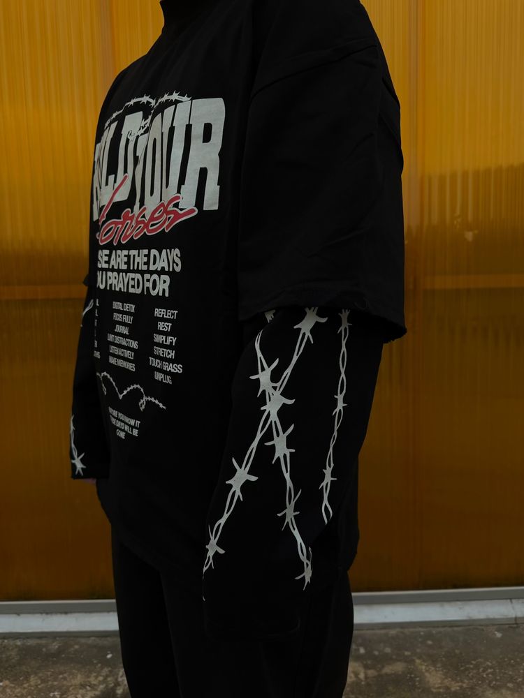 Other Black Long Sleeve Shirt With Graphic Text And Barbed Wire Print product image