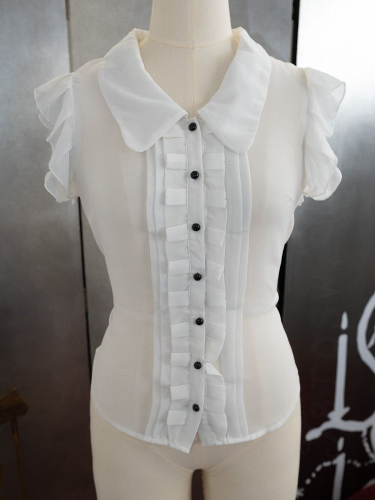 SHEER WING SLEEVES BUTTON UP TOP