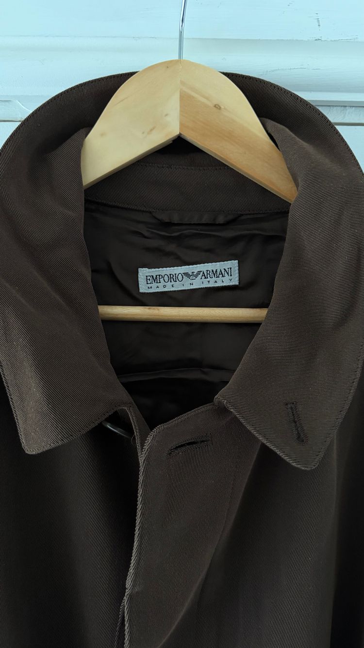 Emporio Armani 1990s Belted Chocolate Brown Draped Long Coat - Size L imagen 20