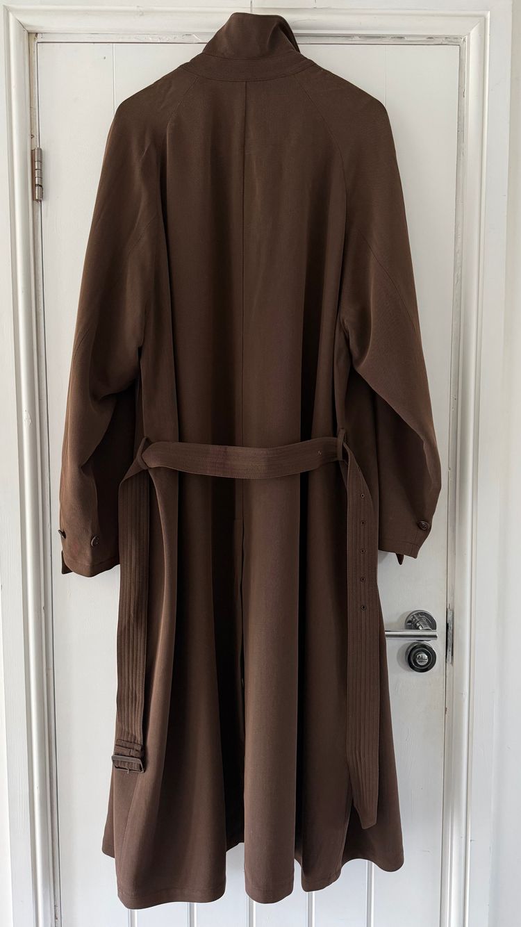 Emporio Armani 1990s Belted Chocolate Brown Draped Long Coat - Size L imagen 18