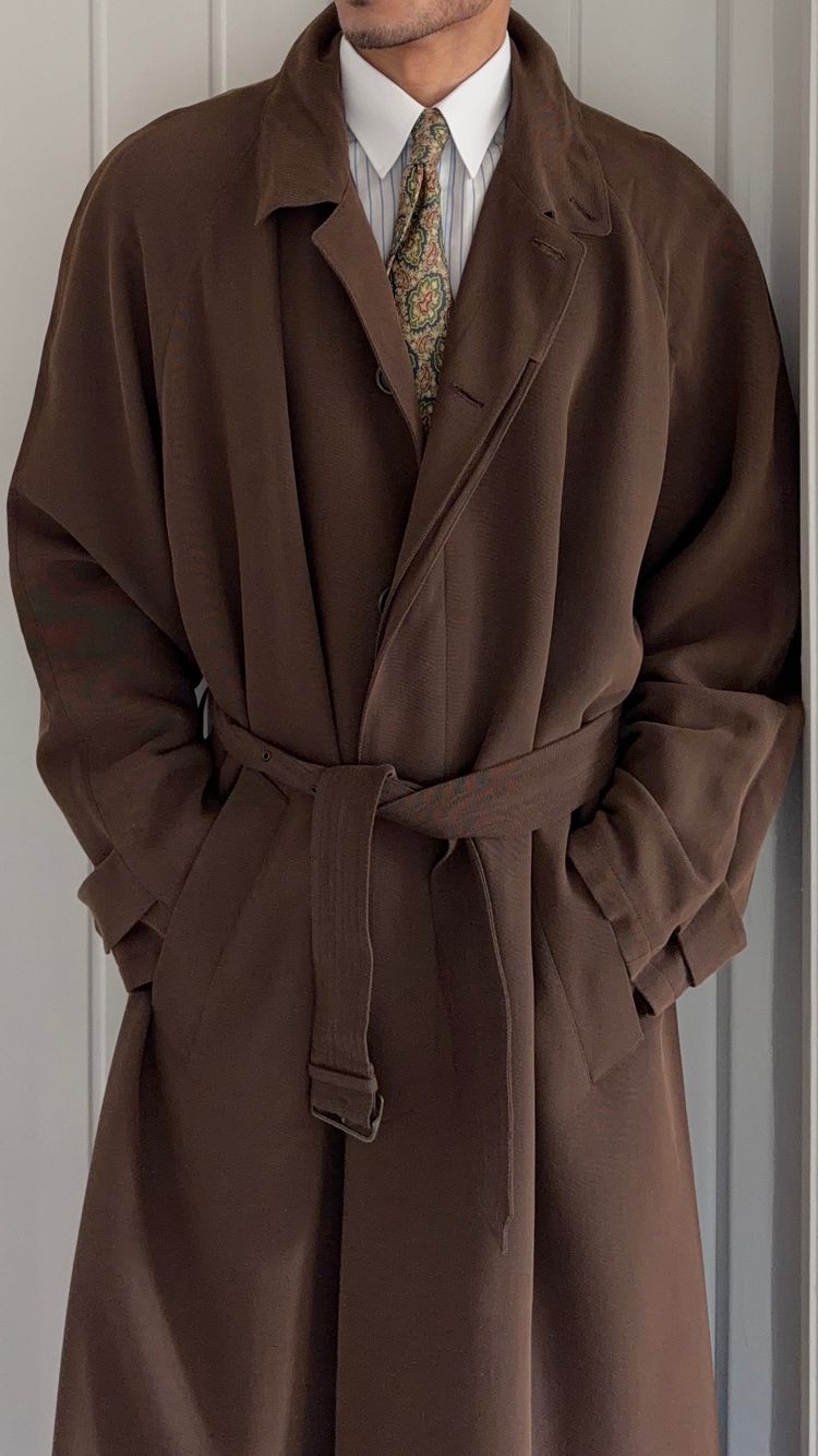 Emporio Armani 1990s Belted Chocolate Brown Draped Long Coat - Size L imagen 5