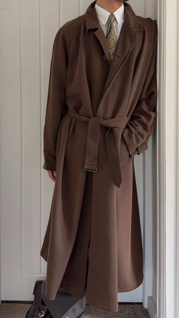 Emporio Armani 1990s Belted Chocolate Brown Draped Long Coat - Size L imagen 12