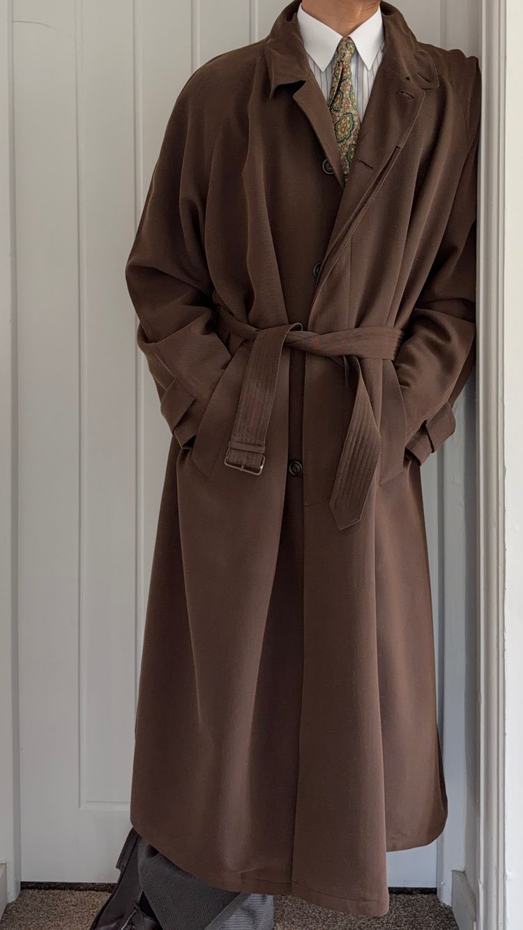 Emporio Armani 1990s Belted Chocolate Brown Draped Long Coat - Size L image 1