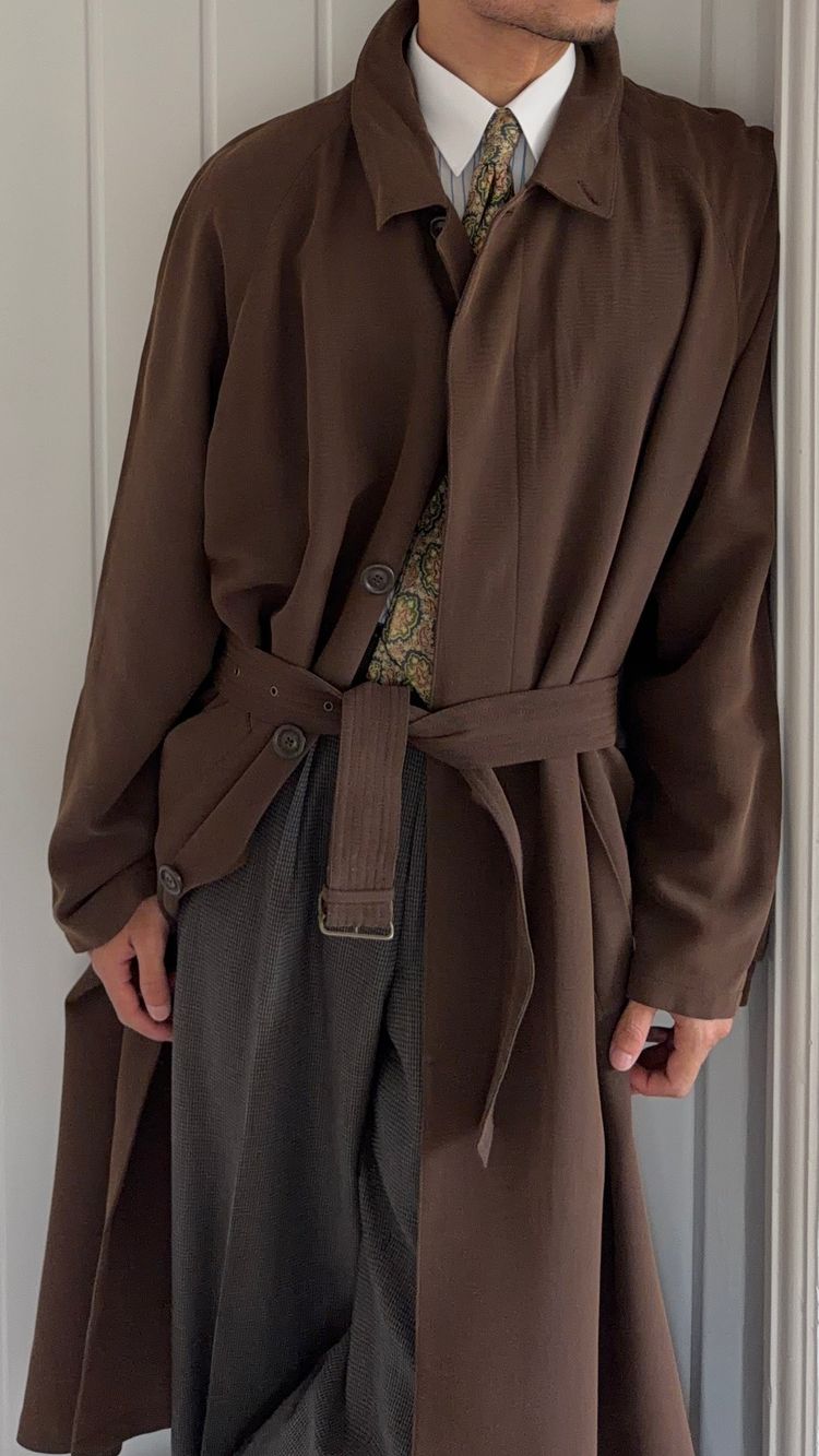 Emporio Armani 1990s Belted Chocolate Brown Draped Long Coat - Size L imagen 13