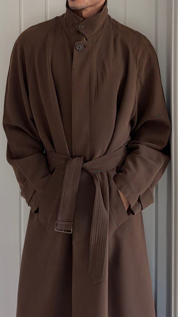 Emporio Armani 1990s Belted Chocolate Brown Draped Long Coat - Size L imagen 19