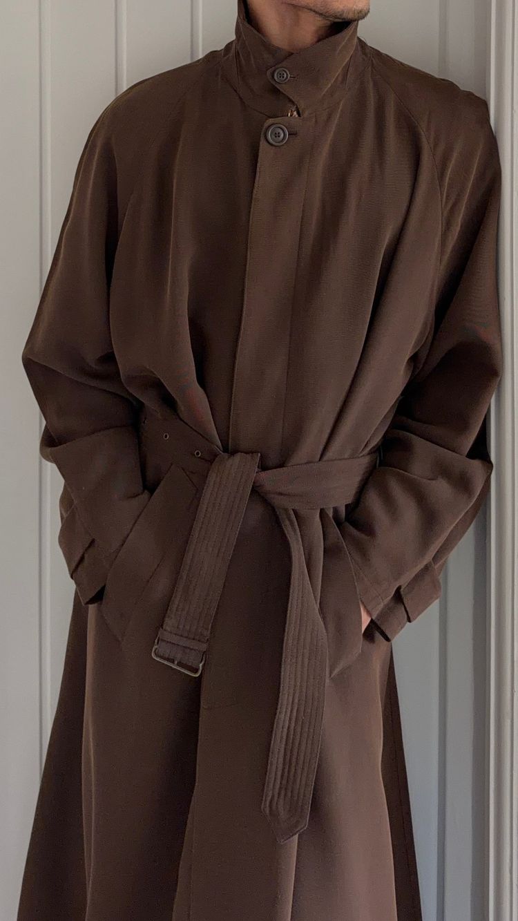 Emporio Armani 1990s Belted Chocolate Brown Draped Long Coat - Size L imagen 10