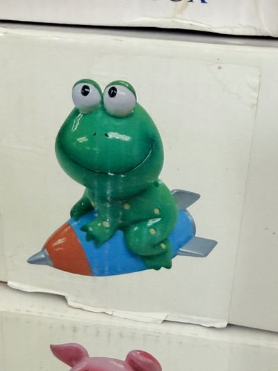 Green Frog Figurine On Rocket money box