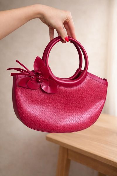 Red Handbag With Floral Decoration