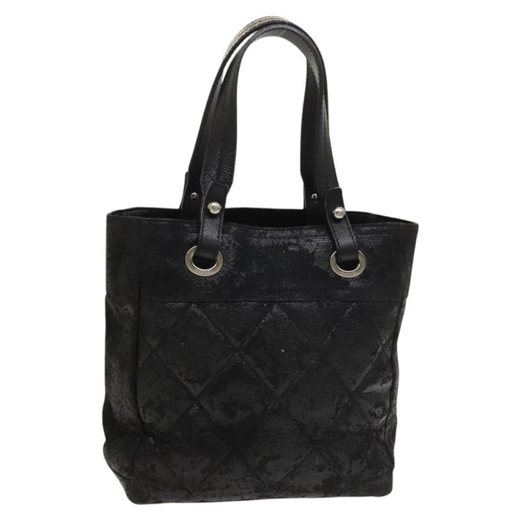 CHANEL Paris Biarritz Tote Bag Coated Canvas Black Silver CC Auth 129603 - Jerrillo