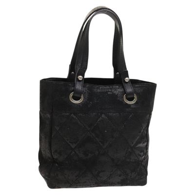 CHANEL Paris Biarritz Tote Bag Coated Canvas Black Silver CC Auth 129603 - Jerrillo