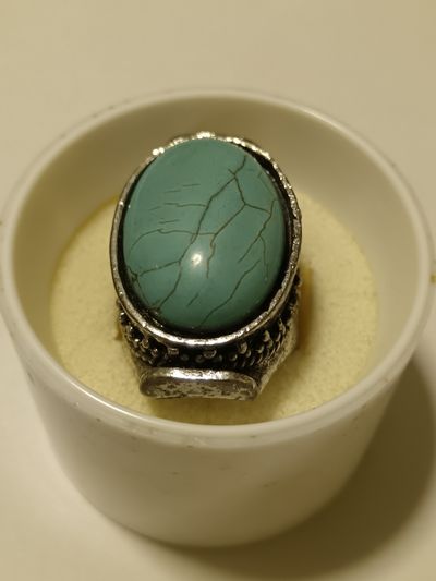 Anello vintage stile Boho con pietra ovale azzurro turchese craquelé