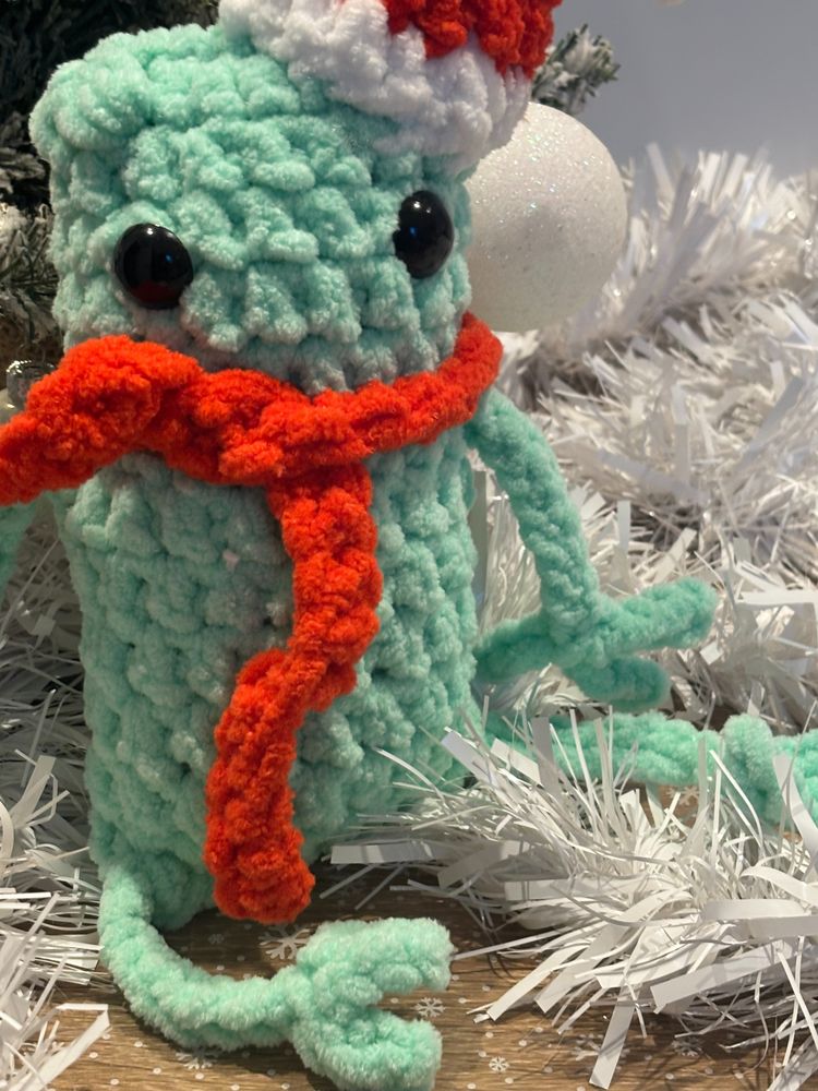 Plush Frog Doll With Red Scarf And Santa Hat image 1