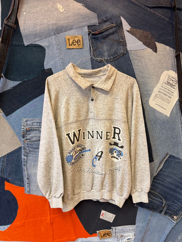 Other Grey Long Sleeve Polo Sweatshirt With Graphic Print product image