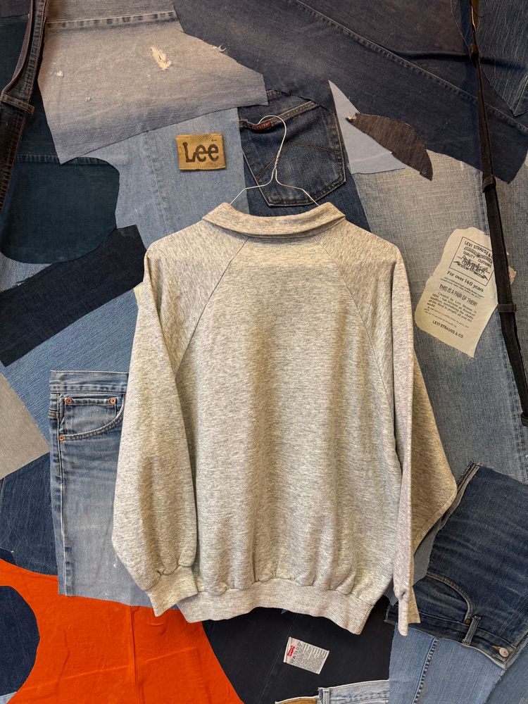 Grey Long Sleeve Polo Sweatshirt With Graphic Print 3